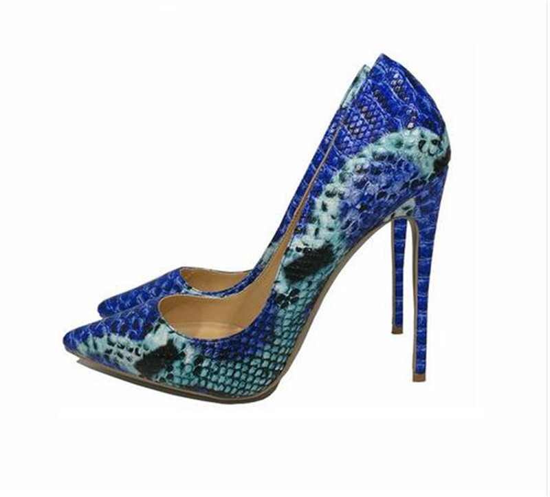 

Free Shipping fashion new woman women lady 2019 new blue color Snake Printed python heels Stiletto Summer High Heels shoes pumps boots, 12cm