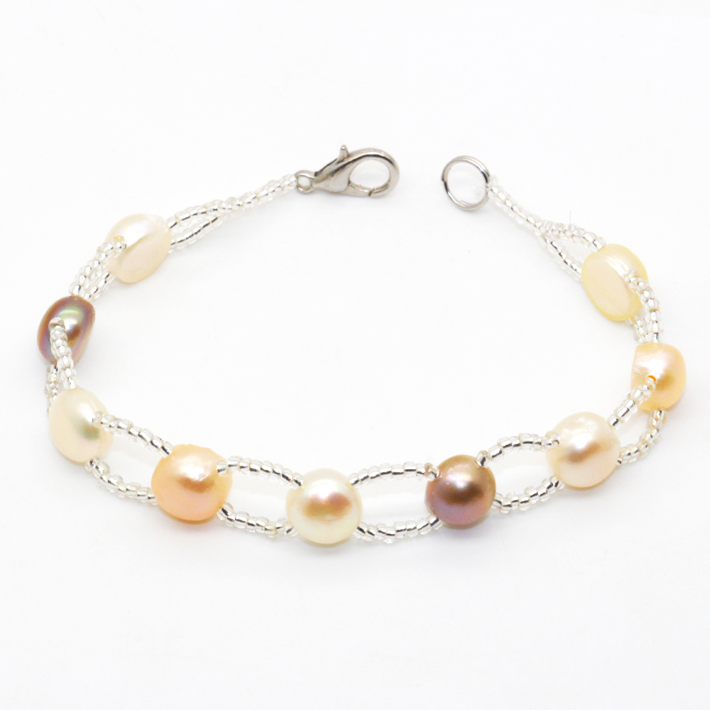 

Natural Freshwater Button Pearl Bracelet 7-9mm Natural Color Pearl Beaded Bracelet Charm Fashion Jewelry Wholesale