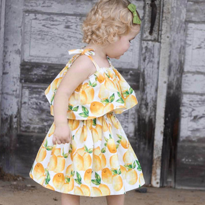 

2018 New European Styls Lemon Printed Slings Sleeveless Dress Baby Girls INS Summer Dresses Kids Fashion Princess Skirt Clothing Z11, As photo