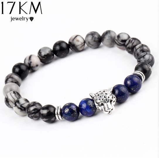 

17KM Dropship Leopard Head Lava Stone Onyx Bead Buddha Bracelet Stone Charm Tiger Eye Women Man Bracelets & bangle Hombre