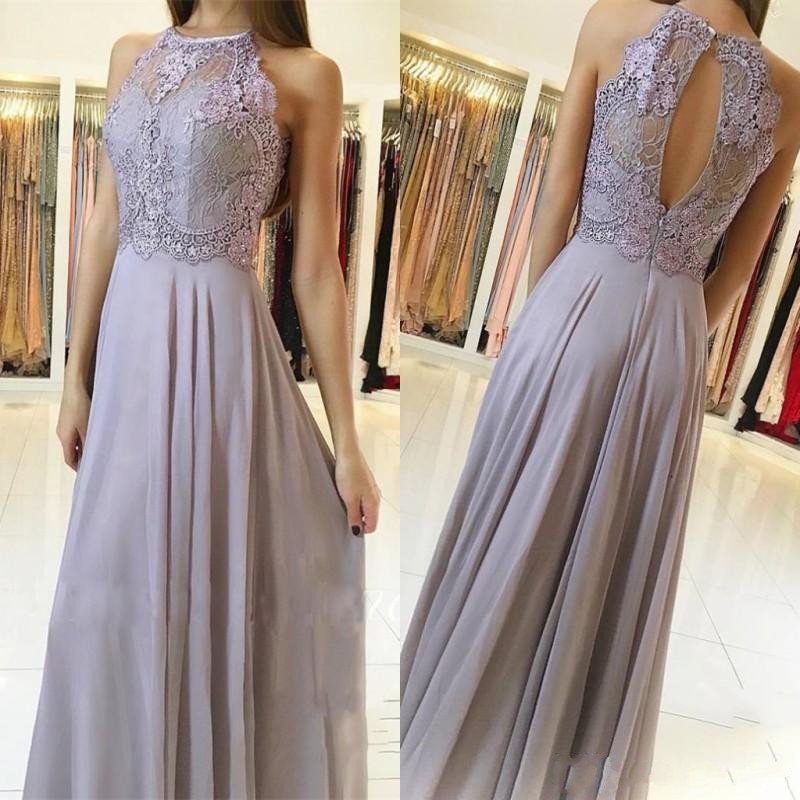 

Bridesmaid Dresses 2018 Country Long For Weddings Jewel Neck A Line Lace Appliques Hollow Back Plus Size Wedding Guest Maid of Honor Gowns