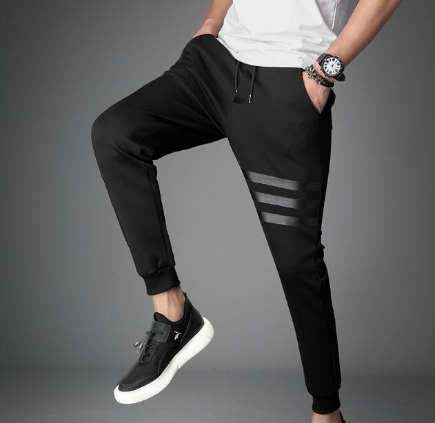 

Mens Jogger Sweatpants Active New Fashion Skinny Pants Joggers Striped Pants Gyms Clothing Men Fitness Workout Sporting Trousers Hot sale, Black