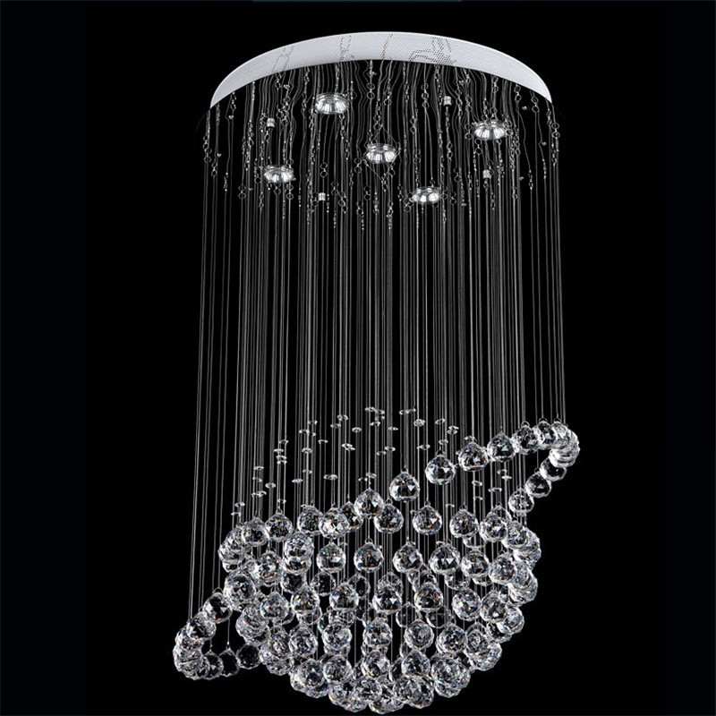

Modern Round K9 Crystal Chandeliers Raindrop Flush Ceiling Light Stair Pendant Lights Fixtures Hotel Villa Crystal Ball Shape Lamp