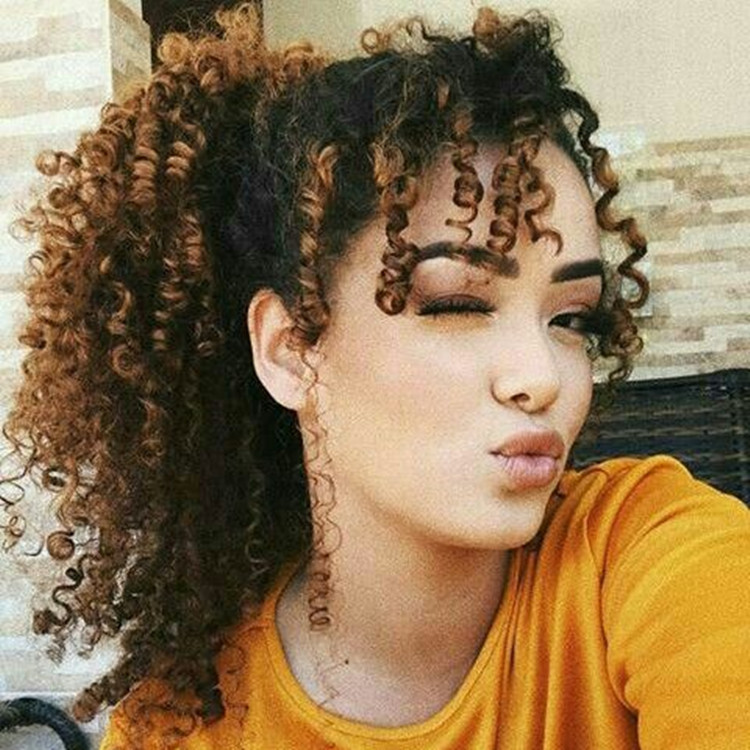 

African american natural drawstring Clip in dark brown color afro kinky curly virgin mongolian hair ponytail hair extensions 120g