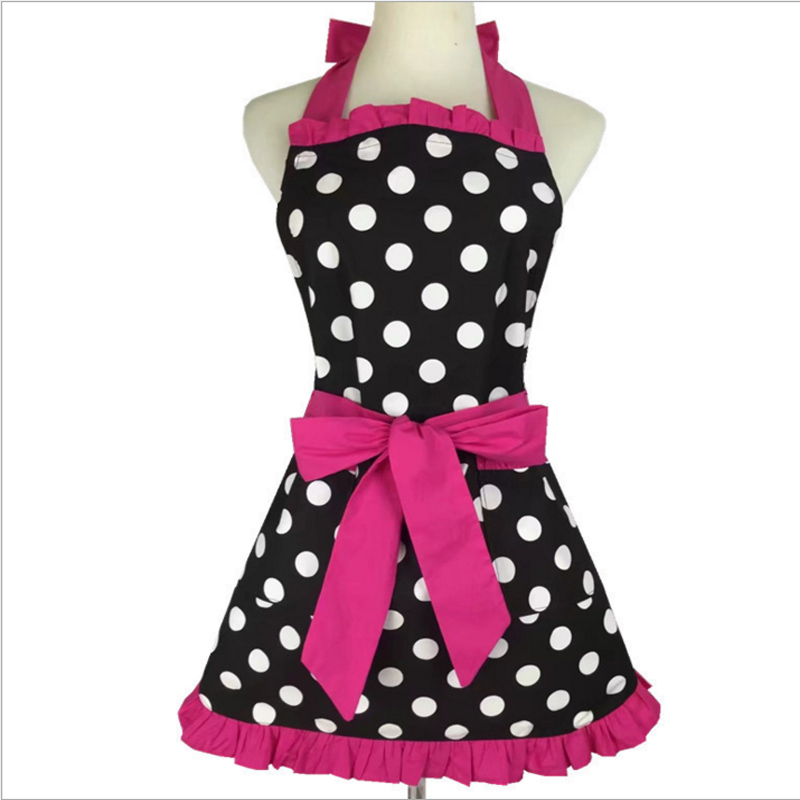 

New Fashion Cute Bib White Dots Kitchen Cooking Women Apron Dress Pink With Apron Bibs Home Cooking Baking Party Cleaning Apron
