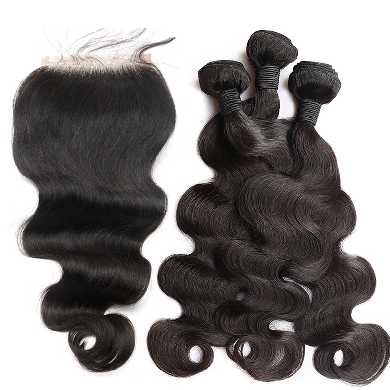 

ELIBESS HAIR-100g/pcs Body Wave Human Hair Bundles With Closure Brazilian Hair Weave 3 Bundles with Closure Remy Hair weft