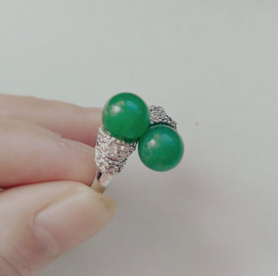 

PRETTY green jade BEAD GEMS 925 STERLING SILVER RING SIZE 6 7 8 9 10#<<<free shipping