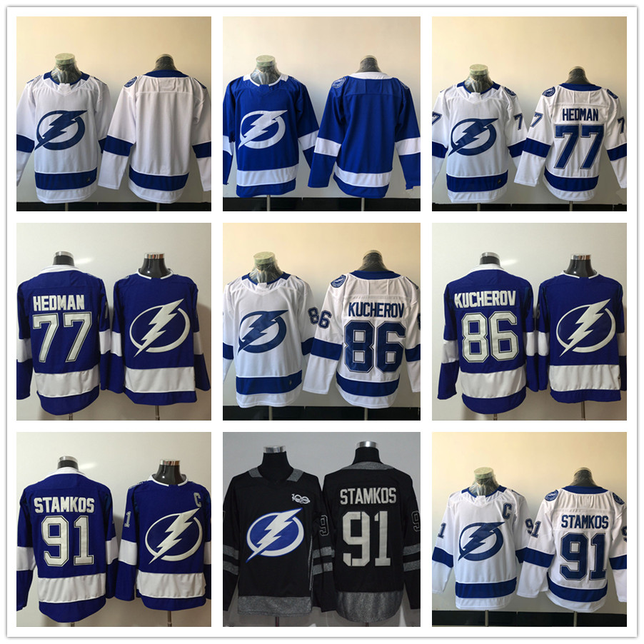 

Customized Men Tampa Bay Lightning Hockey Jerseys 91 Steven Stamkos 77 Victor Hedman 86 Nikita Kucherov Cheap Freeshipping, 91 blue