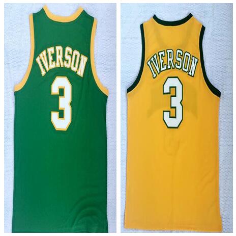 

Discount Cheap mens Iverson High School 3 yellow Basketball jersey shirts,wholesale 2018 new Popular Green Trainers Basketball wear tops