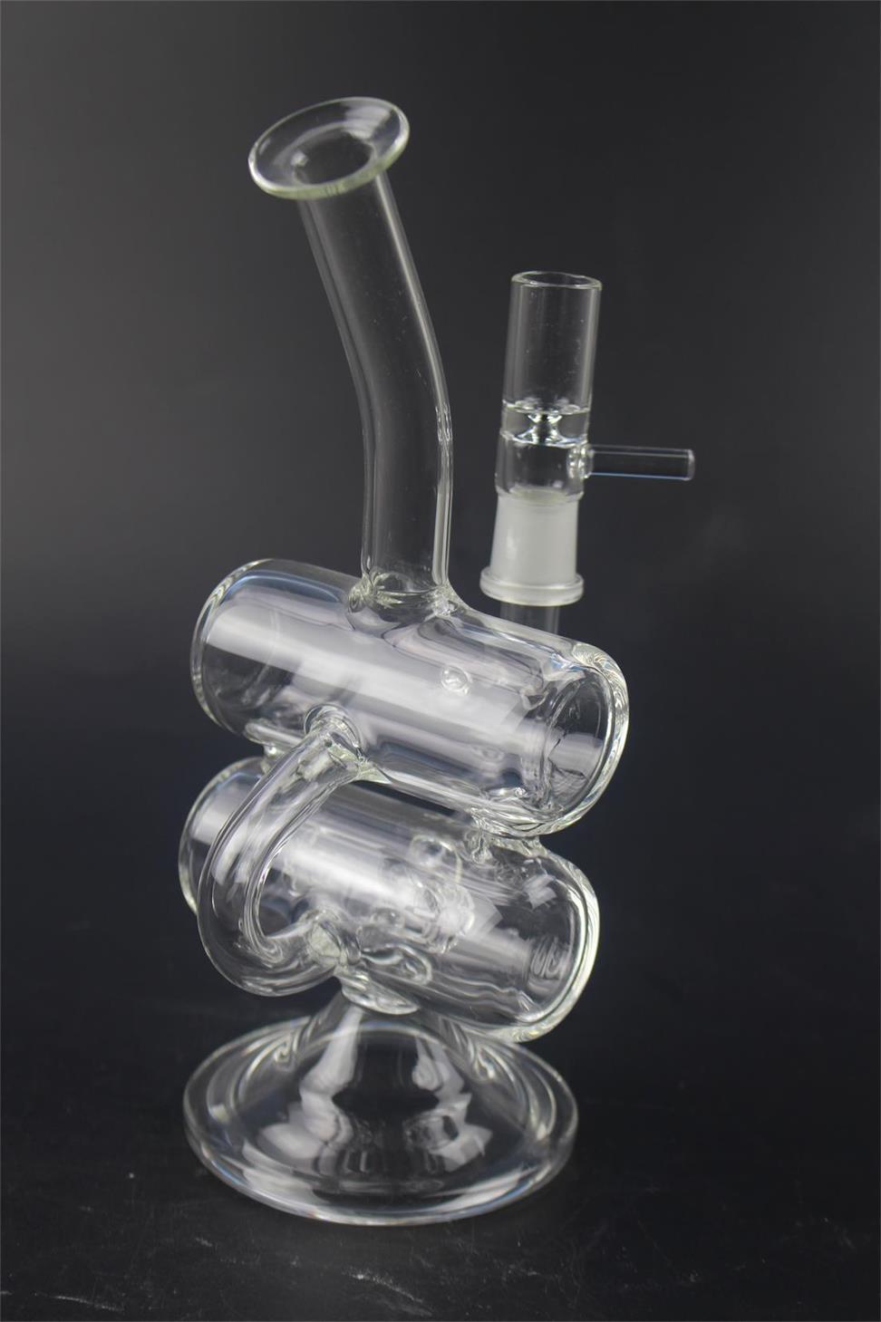 

8 Inch Double Recycler Glass Bong Dab Rig Bong Water Pipes Male Downstem Thick Bottom Triangle Hookahs Beaker Bongs Glass Bowl