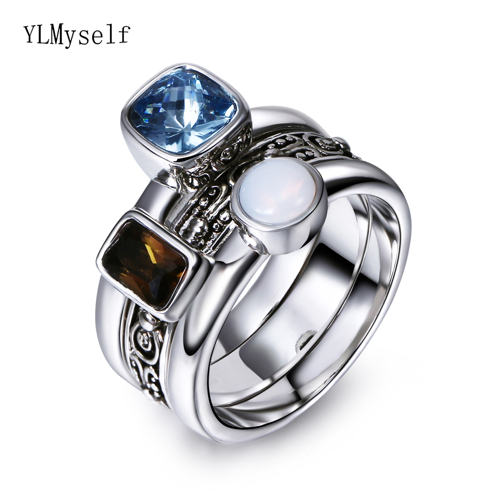 Nouvelle Arrivée Anneaux en pierre Branches Bijoux de haute qualité Anti Rhodium Color Bijoux Femme 3PCS Rings