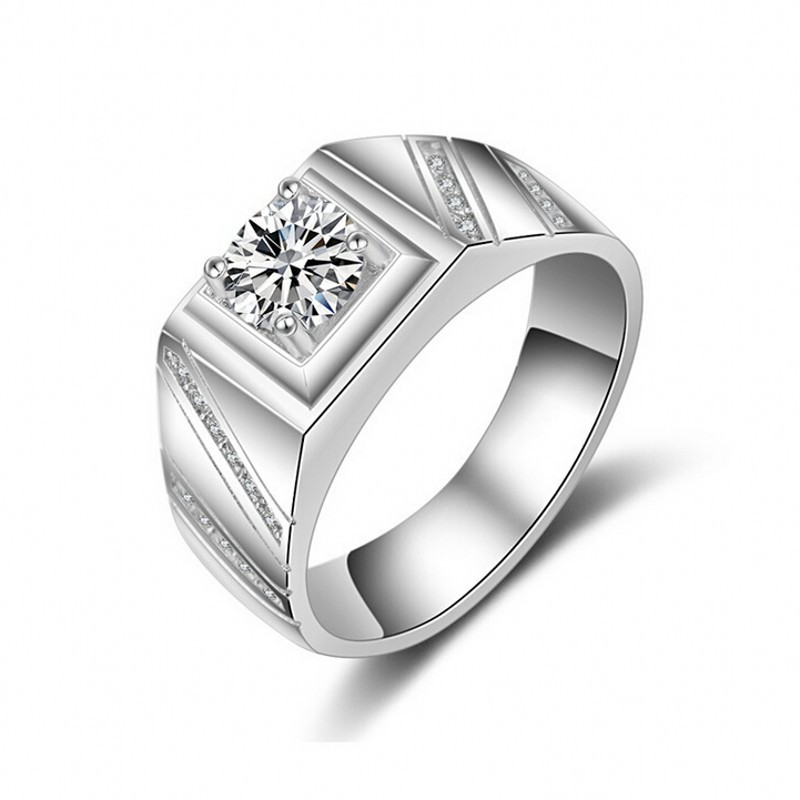 

Luxury Fashion Jewelry Solitaire Men ring 1ct Diamond 925 Sterling silver Emgagement Wedding Band Ring for men