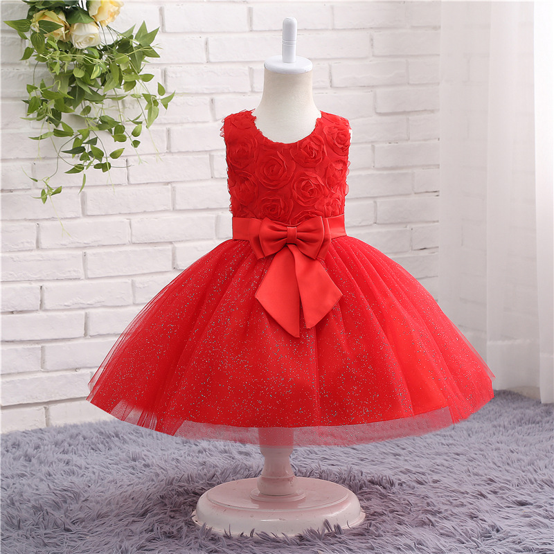 

Red ball Gown Girls Party Dresses Tea Length Flower Girls Dresses Zipper Back 2018 New Arrival White,Ivory Cheap Free Shipping