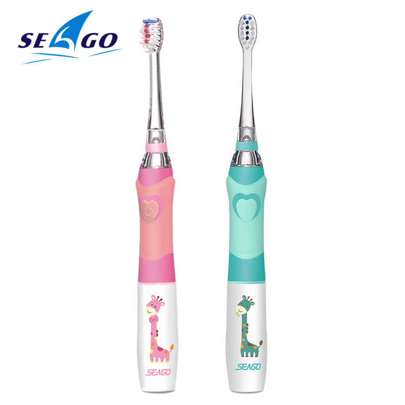 SEAGO Kids Electric Toothbrush for 3-12 Ages Battery Power Toothbrushes LED Light Children Sonic Toothbrush with Timer 3 Nozzles C18111501-image-433623455