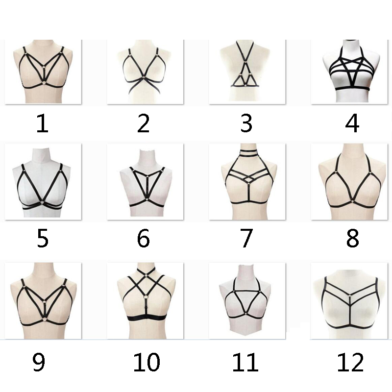 

Female Sexy Lingerie Panties Elastic Harness Cage Bra Cupless Lingerie Bondage Body Belt, Mixed style randomly