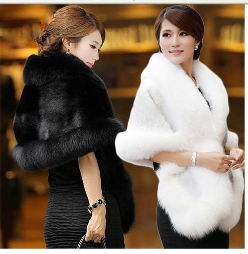 

High Quality Faux Fur Wedding Wraps 2019 Elegant High Neck White Black Bridal Shawls Shrugs Free Shipping Wedding Accessories