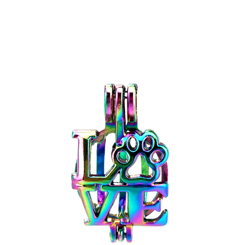 

10pcs/lot Rainbow Color LOVE Cat Paw Beads Cage Locket Pendant Diffuser Aromatherapy Perfume Essential Oils Diffuser, Silver