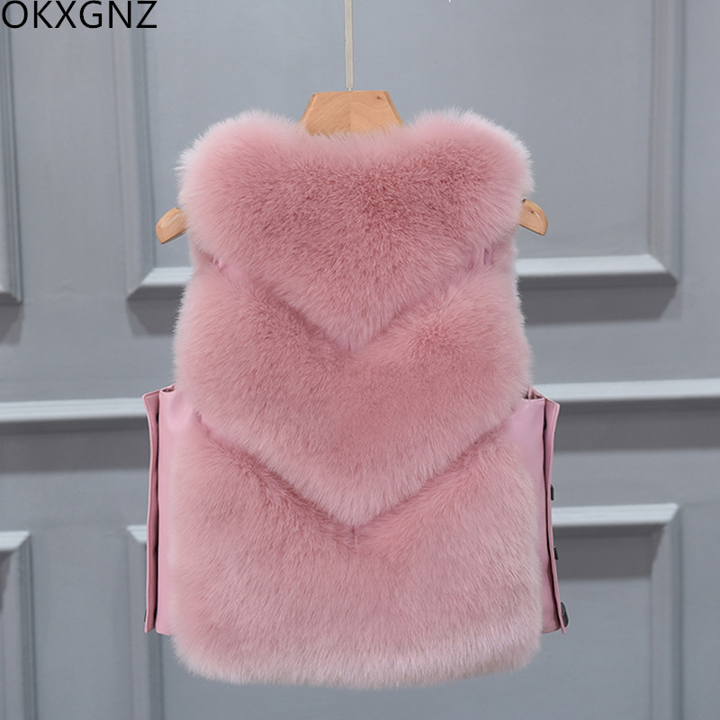 

OKXGNZ High quality Fur Vest coat Faux Warm Women Coat Vests Winter Fashion furs Women' Coats Jacket Gilet Veste 3XL, Black