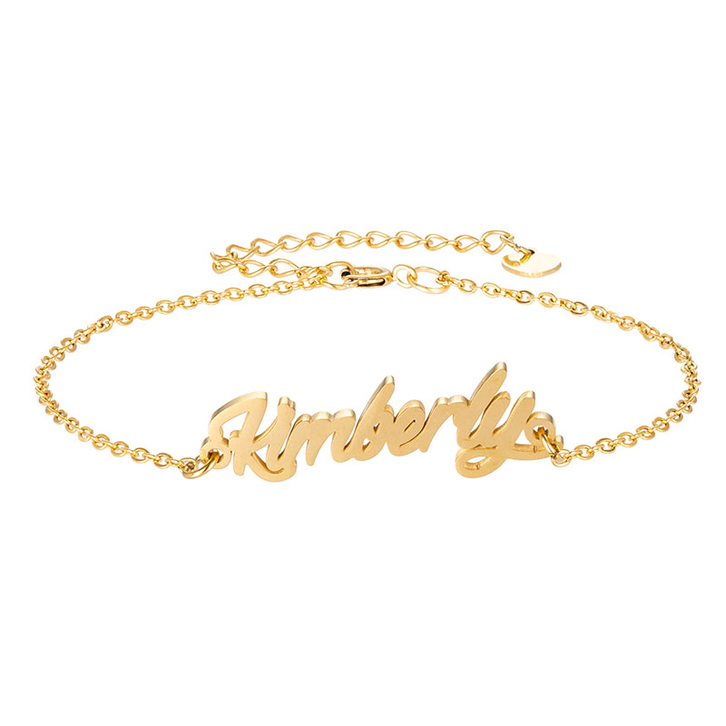 Stainless Steel Engrave Script Name " Kimberly " Charm Bracelets for Women Personalized Custom Bracelet Charm Link Christmas Gift-image-426305514