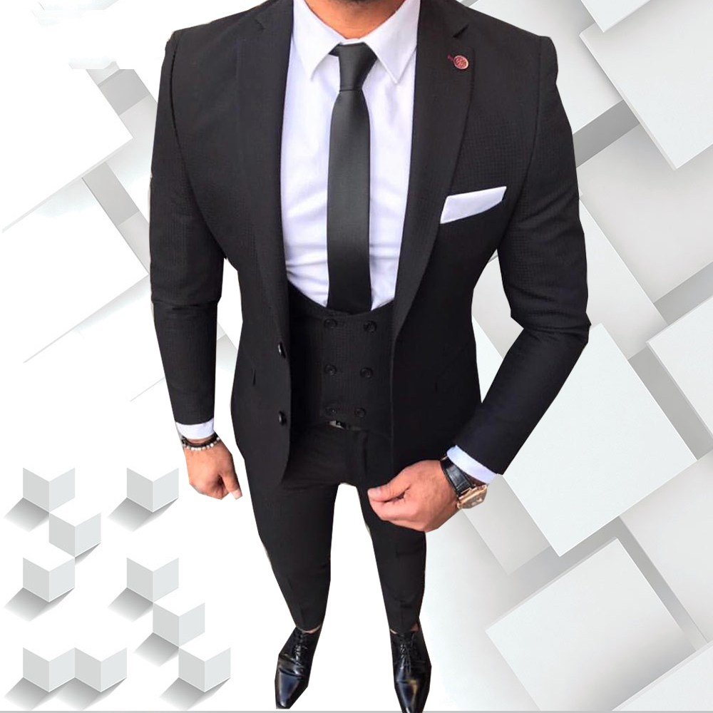 

Latest Design Two Button Black Groom Tuxedos Notch Lapel Groomsmen Best Man Mens Wedding Suits (Jacket+Pants+Vest+Tie) D:289, Same as image