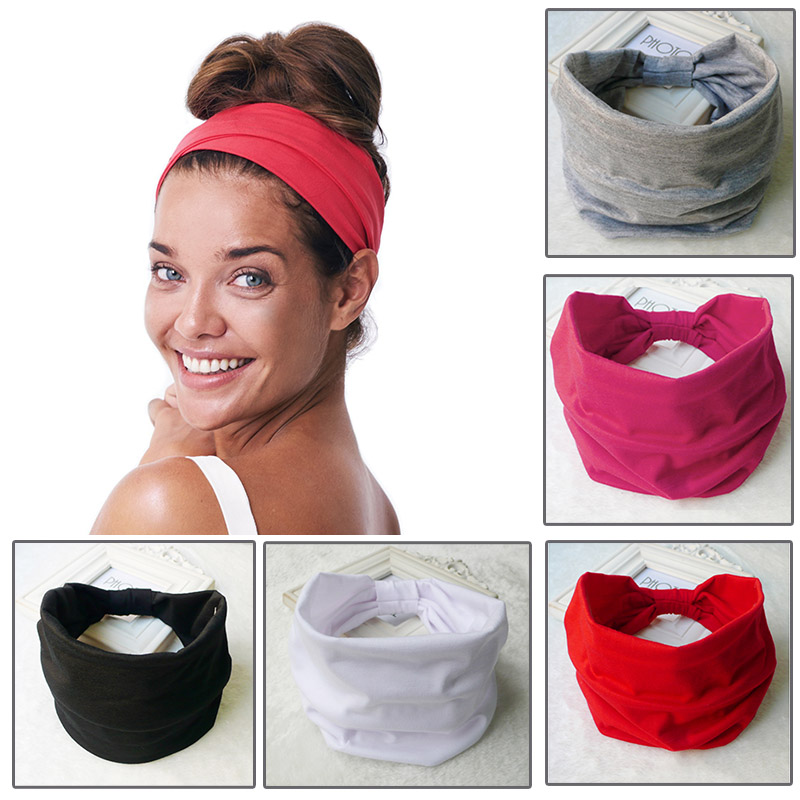 

Headbands Vintage Elastic Printed Head Wrap Stretchy Moisture Solid Color Hairband For Women