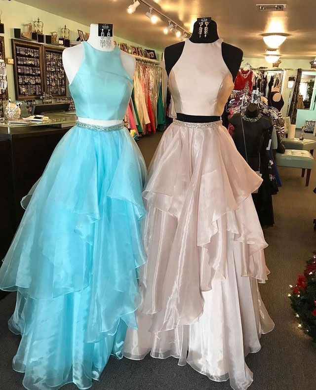 

Hot Selling Sexy Two Piece/2 Piece Simple Peach/Blue Prom Dresses Evening Dresses for Women In Stock, Green