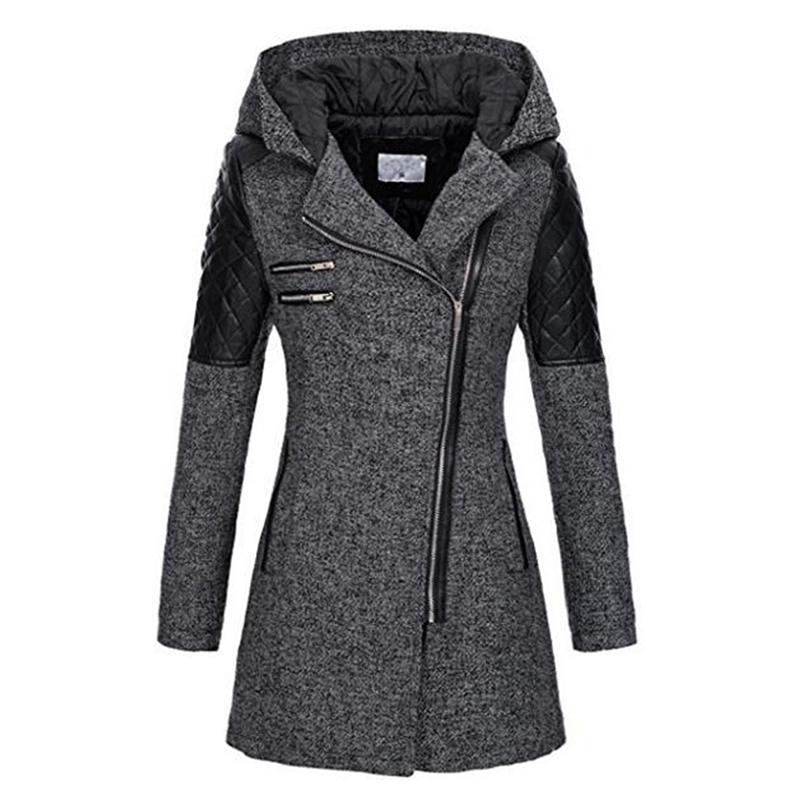 Winter Gothic Hooded Coats Zipper Slim Outerwear Zippers Fashion Patchwork Black Female Warm Windproof Autumn Overcoats Fall D1891803