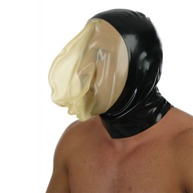 

sexy lingerie unisex Handmade customize size Latex exotic lingerie cekc Fetish Black With Transparent Mask Face hoods Hood, Color as picture
