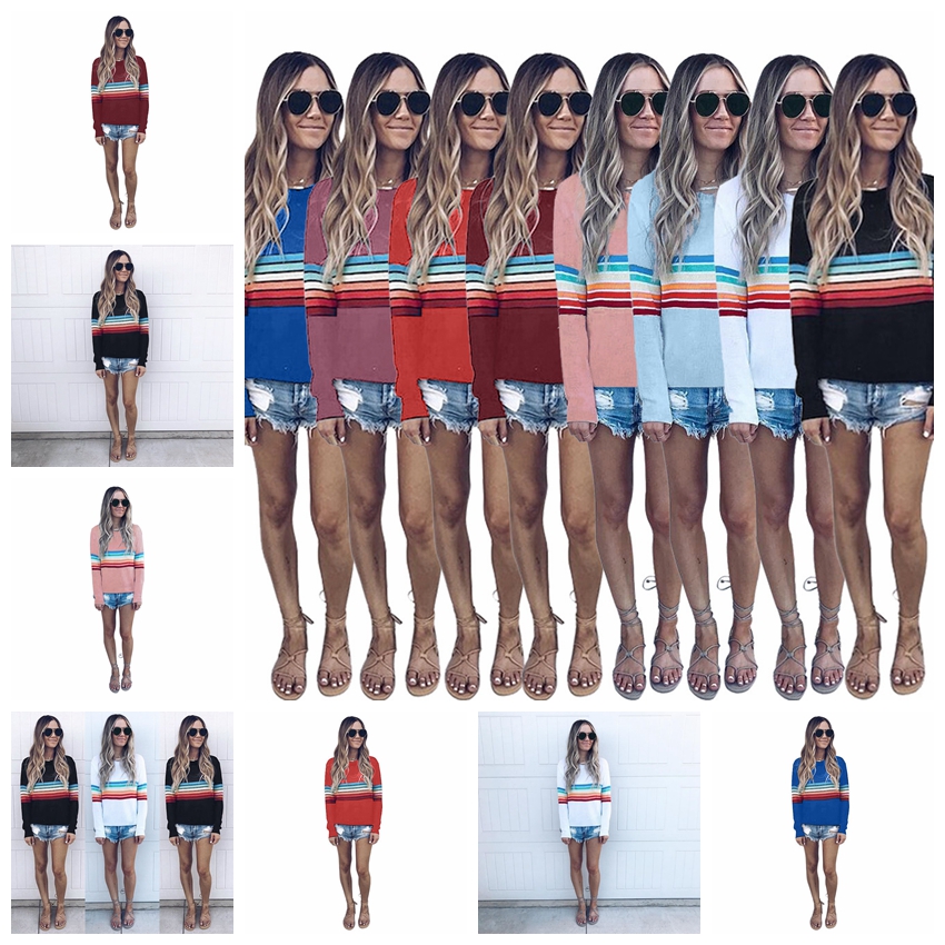 Mode européenne couleur unie manches longues couleur rayé à manches longues col rond T-shirt S M L XL XXL soutien lot mixte