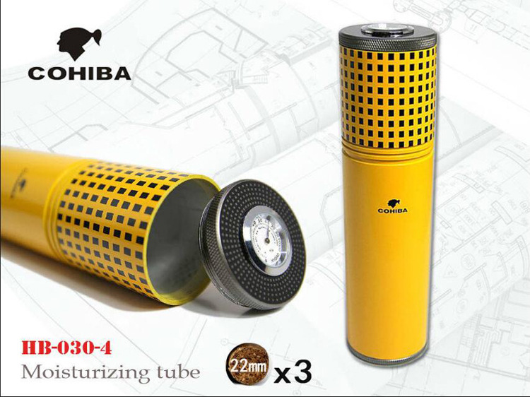 

Free Shipping COHIBA Silver Portable Travel Metal Cigar Jar Tube Humidor with Humidifier Hygrometer Cigarette Cigar Case