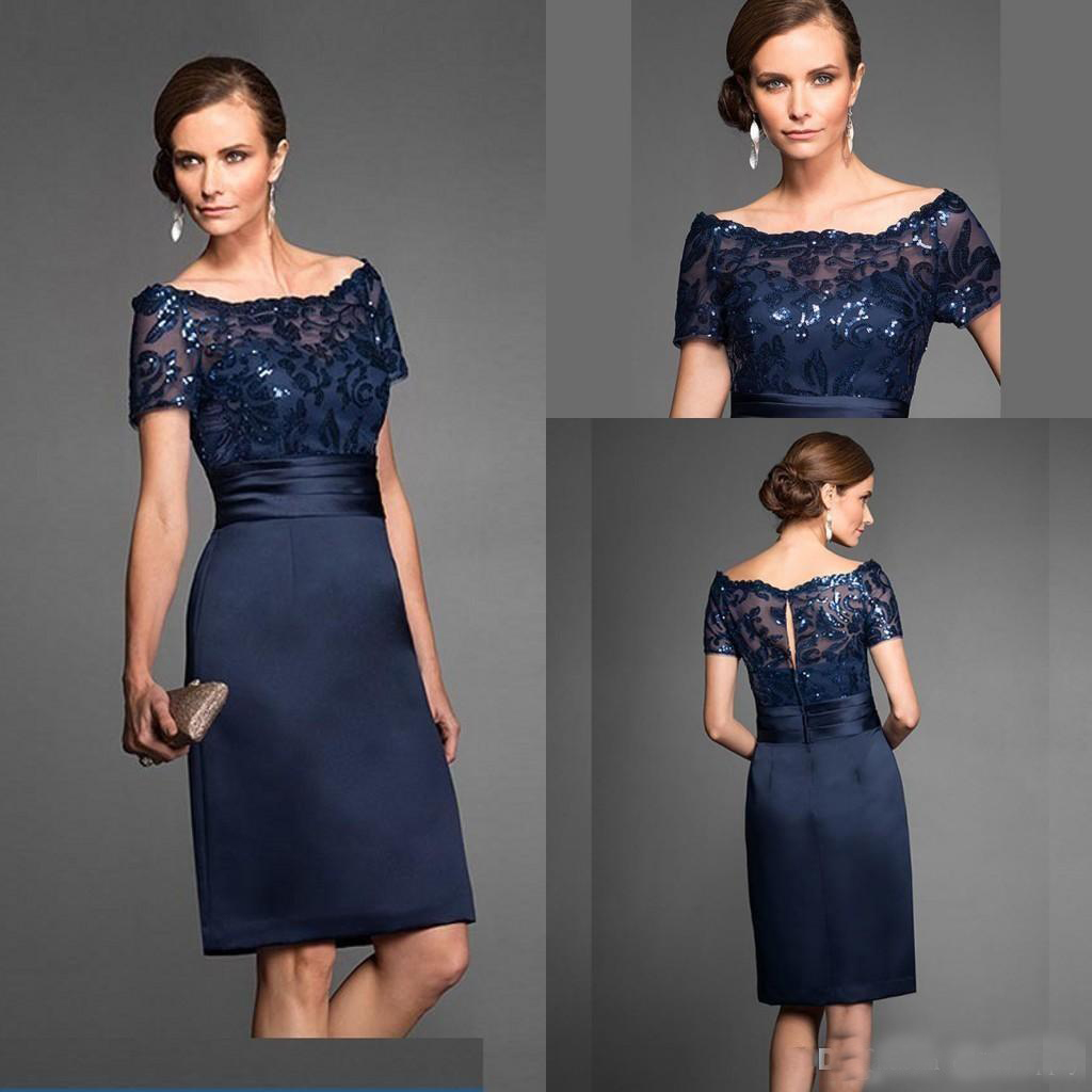 

2019 Navy Blue Mother Of The Bride Dresses Elegant Knee Length Zipper Back Short Wedding Party Gowns Mother Evening Dresses, Black;red