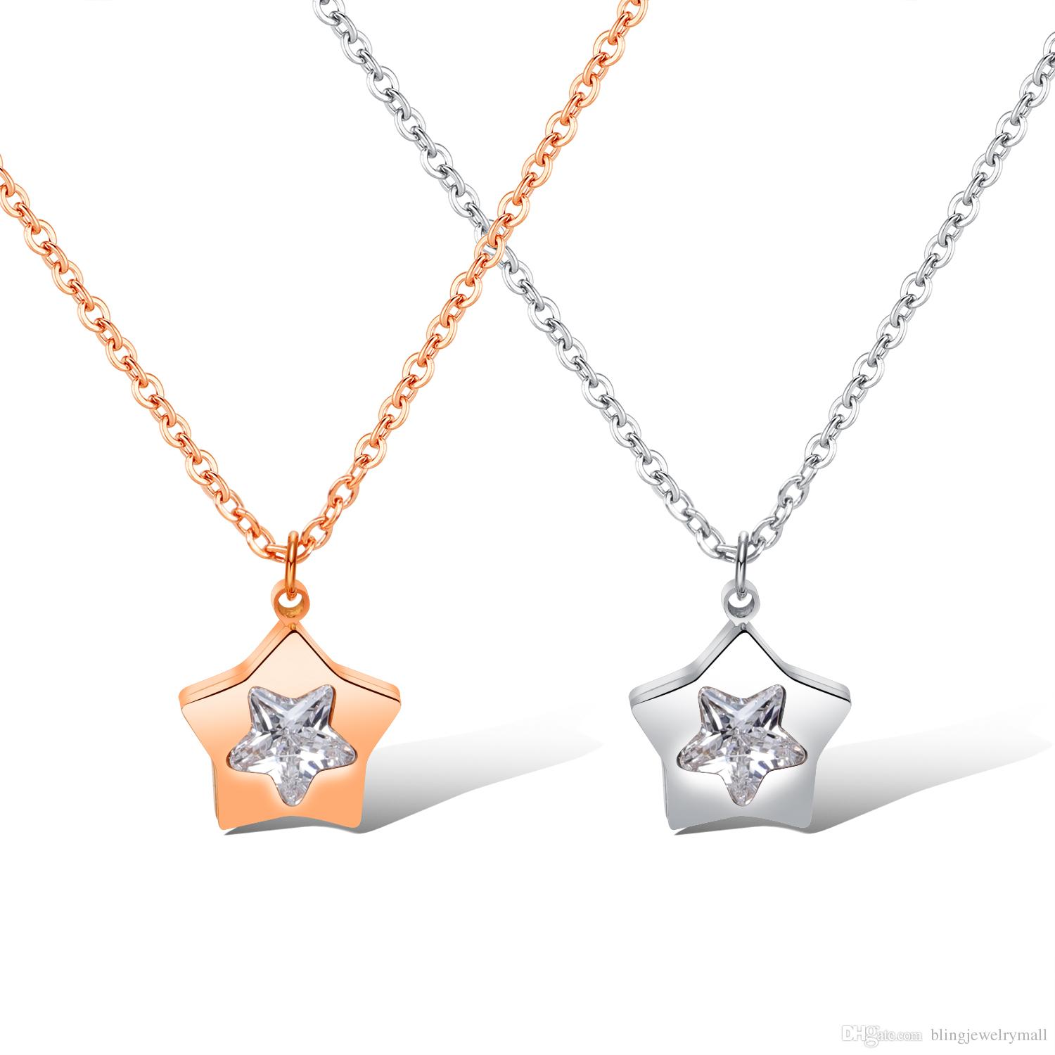 

Silver Rose Gold Color Pendant Necklace Jewelry Simple Stylish Link Chain Bling Star Fashion Pendant Women Necklace GX1400