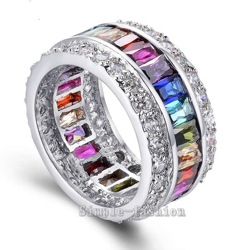 

Fashion Jewelry Women Engagement Jewelry Princess cut 15ct mutil color Gem Cz birthstones 925 Sterling Silver Wedding Band Ring