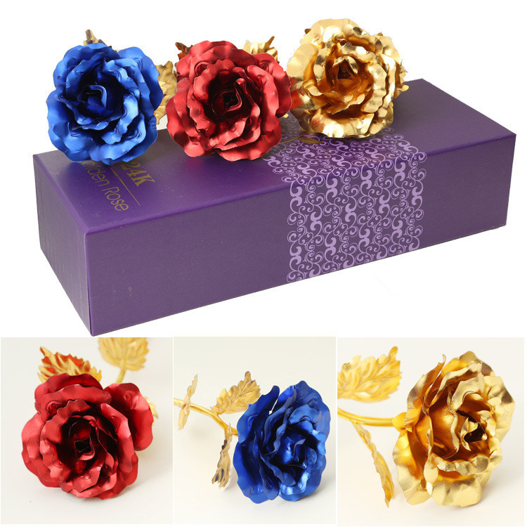 Acheter 5 Couleurs 24k Feuille Or Plaqué Rose Or Rose Décor De Mariage Décoration Fleur Saint Valentin Cadeau Amoureux Amoureux Fleur Artificielle De