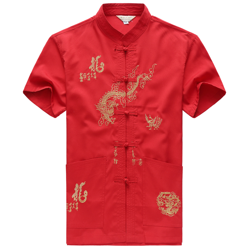 

Embroidery Chinese Clothing For Men Short Sleeve Shirt Chinese Traditional Cotton Clothing Tang Suit Men Tops