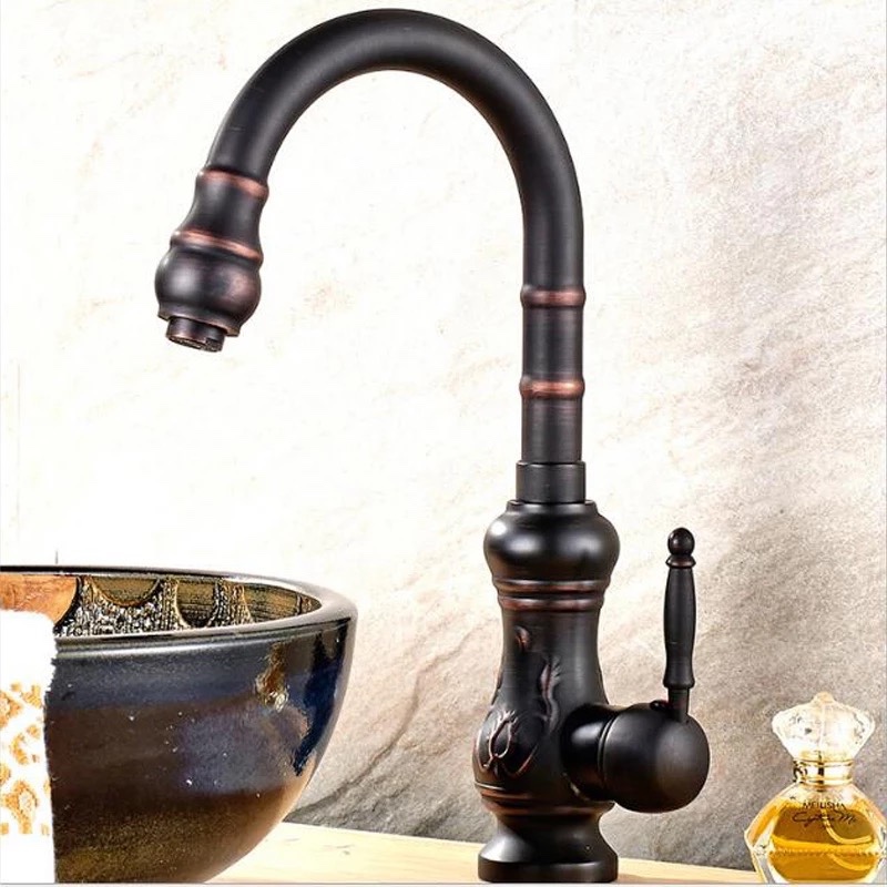 

Basin Faucets Brass Antique Deck Mounted Kitchen Bathroom Sink Faucets single Handle Vintage Carving Hot Cold Mixer Tap