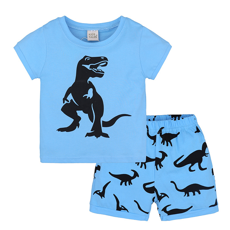 

Boys Clothing Sets Summer Kids Cotton T-shirt+Shorts Suit Baby Boy Clothes Sets Infants Costume 2pcs, Wathet blue