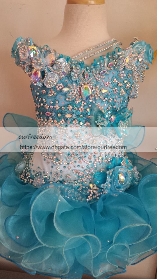 

2019 Cute Girl's Glitz Pageant Dresses Ball Gown Lace Flower Girl Dresses Hand Made Flowers Beads Crystals Tiers Toddler Pageant Dresses, Pink