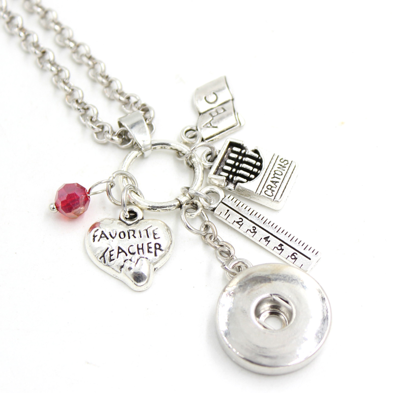 

Wholesale DIY Personalized Gift Snap Jewelry Favorite Teacher Necklace Ruler Book Snap Necklace for teachers gift
