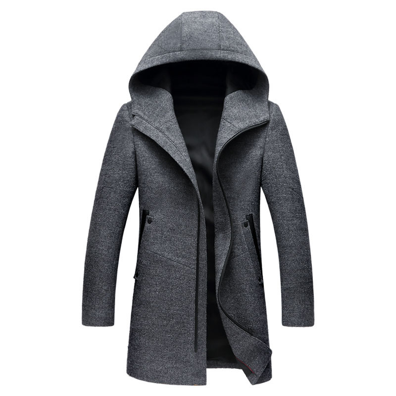 Mens Long Hooded Wool Trench Coat 2018 Winter New Casual Woolen Hoodie Trench Coats Slim Fit Zipper Men Windbreaker Pea Coat 3XL