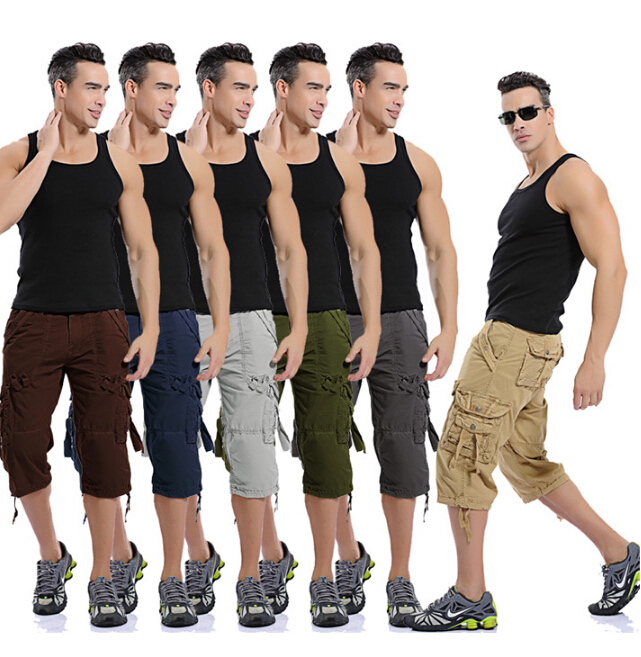 

Man's Cargo Pants Pure Color Loose Capris Hip Hop Skateboard Fashion Pant For Man, Light gray