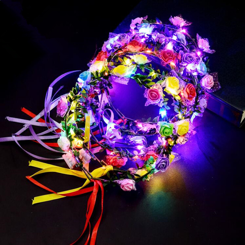 Lampada Flash LED Luce Ghirlanda Hawaiana Hula Ghirlanda Collana Di Fiori Di Notte Costume