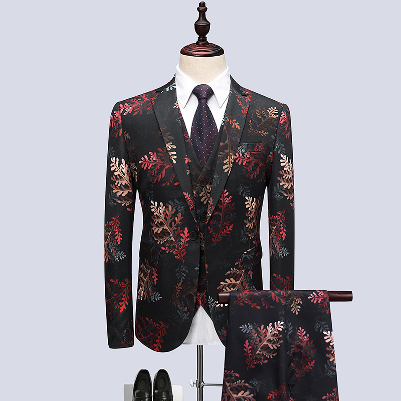 

2018 Men 3 Pcs Suit Set Casual Floral Printed Blazer Wedding Suits Groomsmen Fashion Tuxedo Male slim fit Suit Tuxedos, Design 2