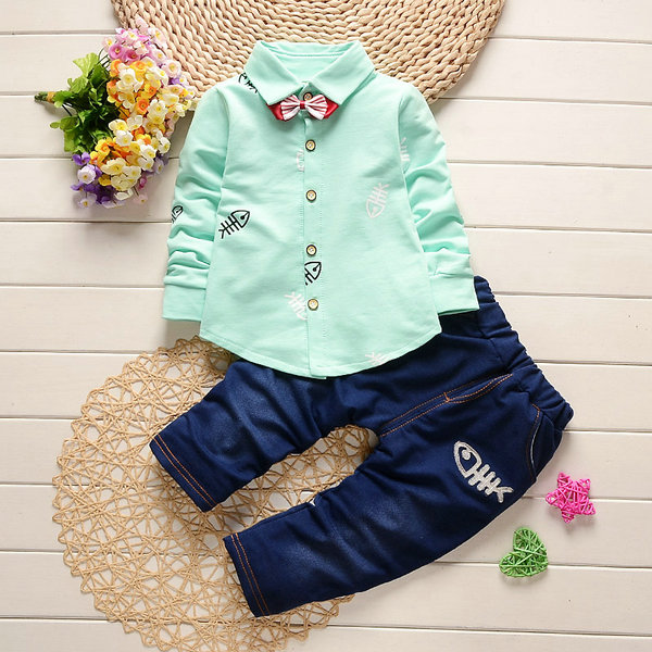

Spring Autumn Newborn Baby Boy Suits Children Gentleman Long Sleeve Shirt Pants Kids Clothing sets, Green