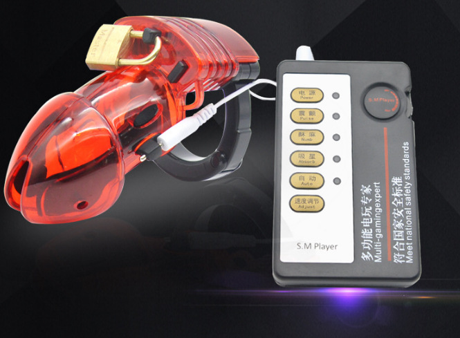 

Free Shipping!Prison Bird New Electro Shock Male Chastity Device Cock Cages Men Lock With adjustableRing Cock Chastity Belt Cuff Ring A175