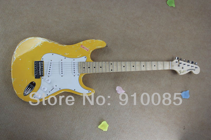 

Pro Special Sales Newest Very Beauty ST Vintage Metal Yellow Electric Guitar Maple Fingerboard Free Shipping