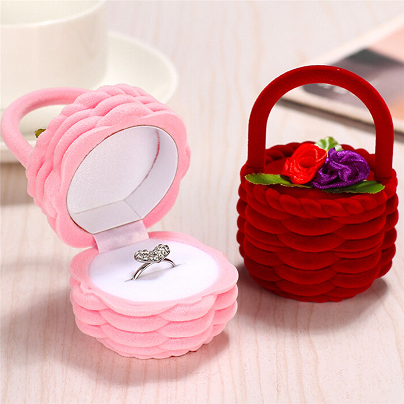 

Women Jewelry Box Rose Flower Basket Design Finger Ring boxes Earring Display Storage Box Case Wedding Decoration Jewelry Organize