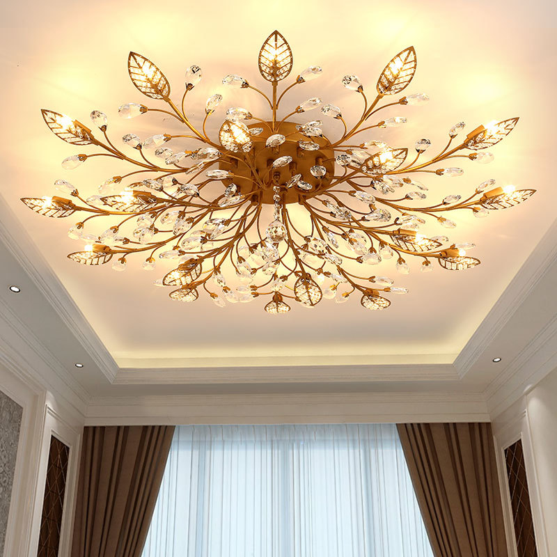 

Modern K9 Crystal LED Flush Mount Ceiling Chandelier Lights Fixture Gold Black Home Lamps for Living Room Bedroom Kitchen