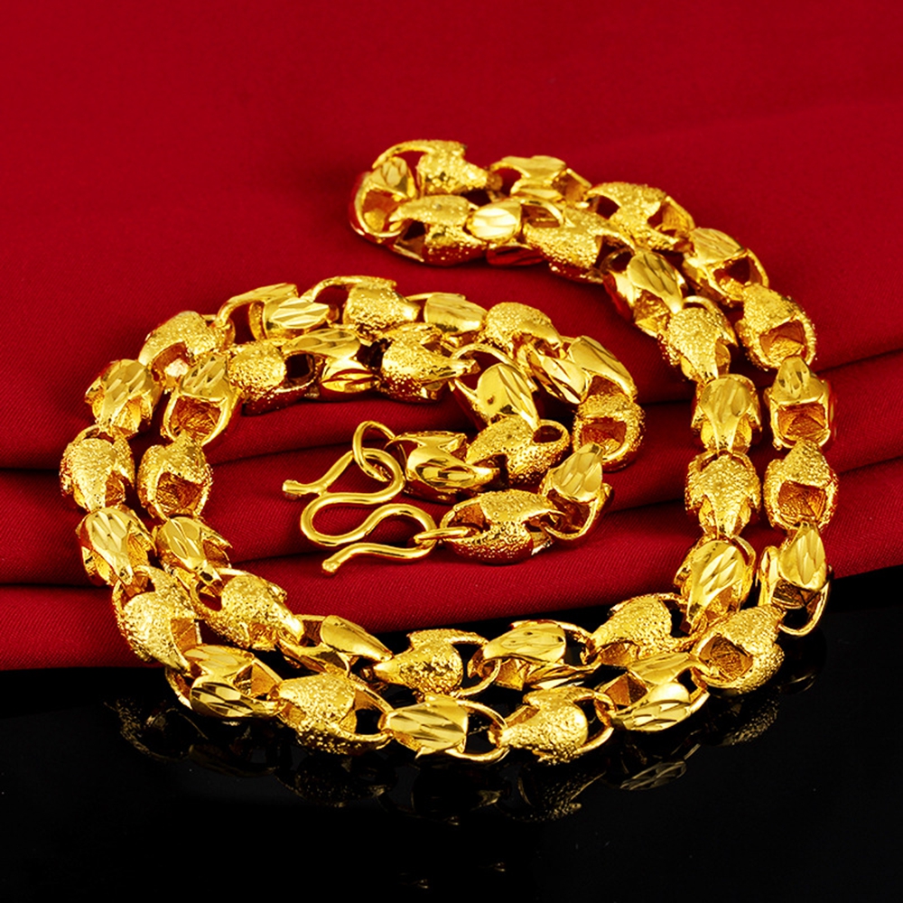 Mens Necklace Rock Style Beads Chain 18k Yellow Gold Filled Classic Massive Mens Jewelry Gift 60cm-image-413608135