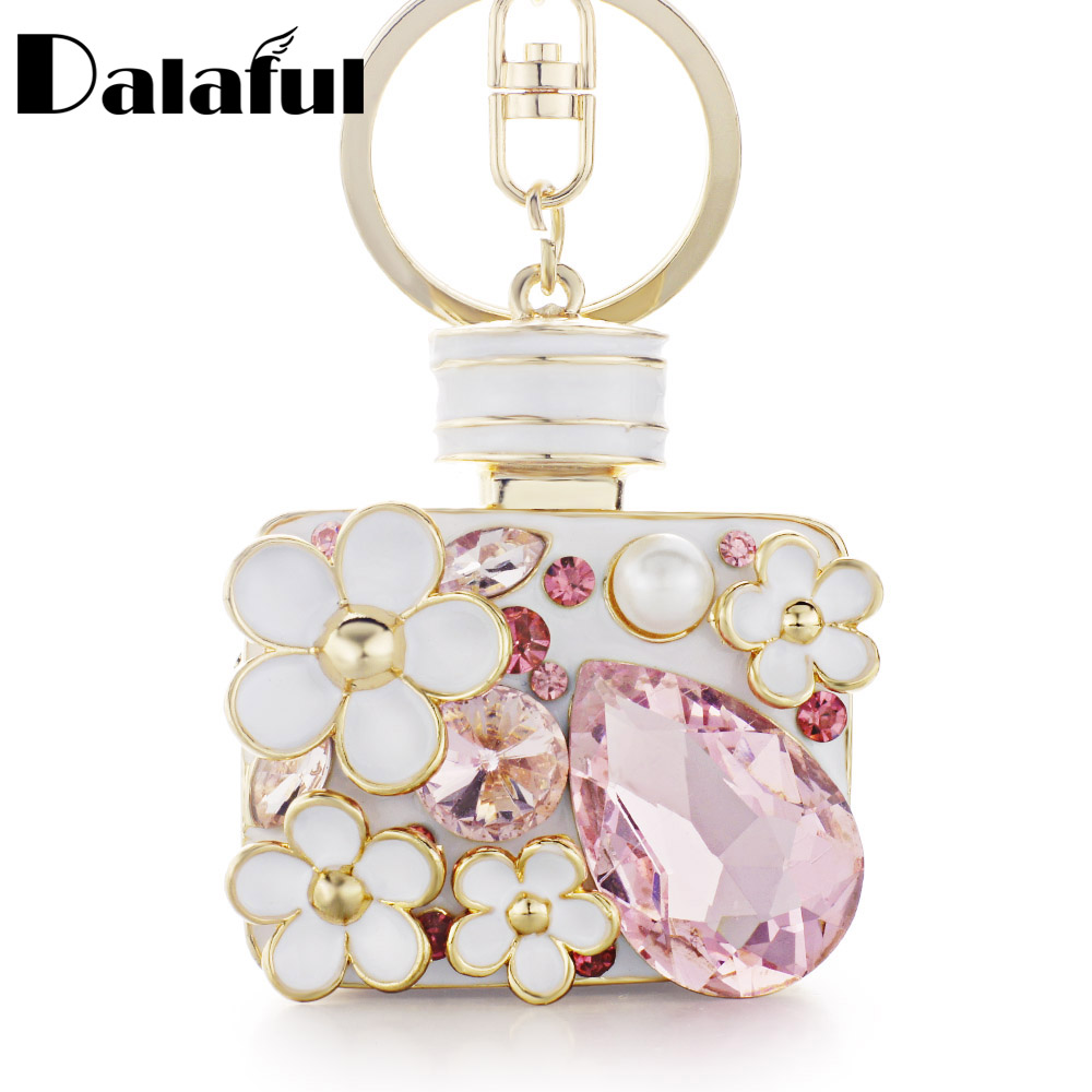 

Key Rings Fashion Enamel Flower Rhinestone Bottle Keyrings Crystal Bag Pendant For Car Chains Holder Women Jewelry K314
